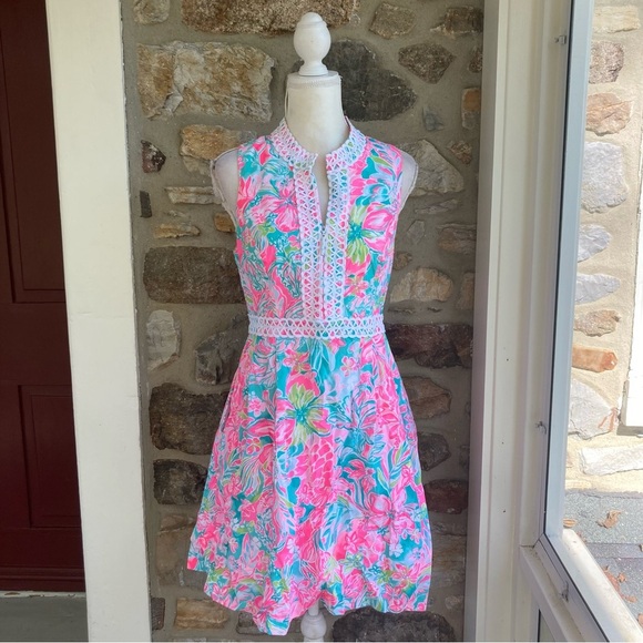 Lilly Pulitzer Franci High Collar Dress In Multi Hot On The Scene Womens 8 $198 - Picture 2 of 13